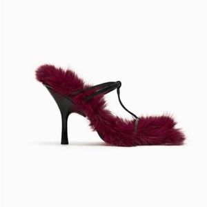 Zara Faux Fur Heel Strappy Sandal
